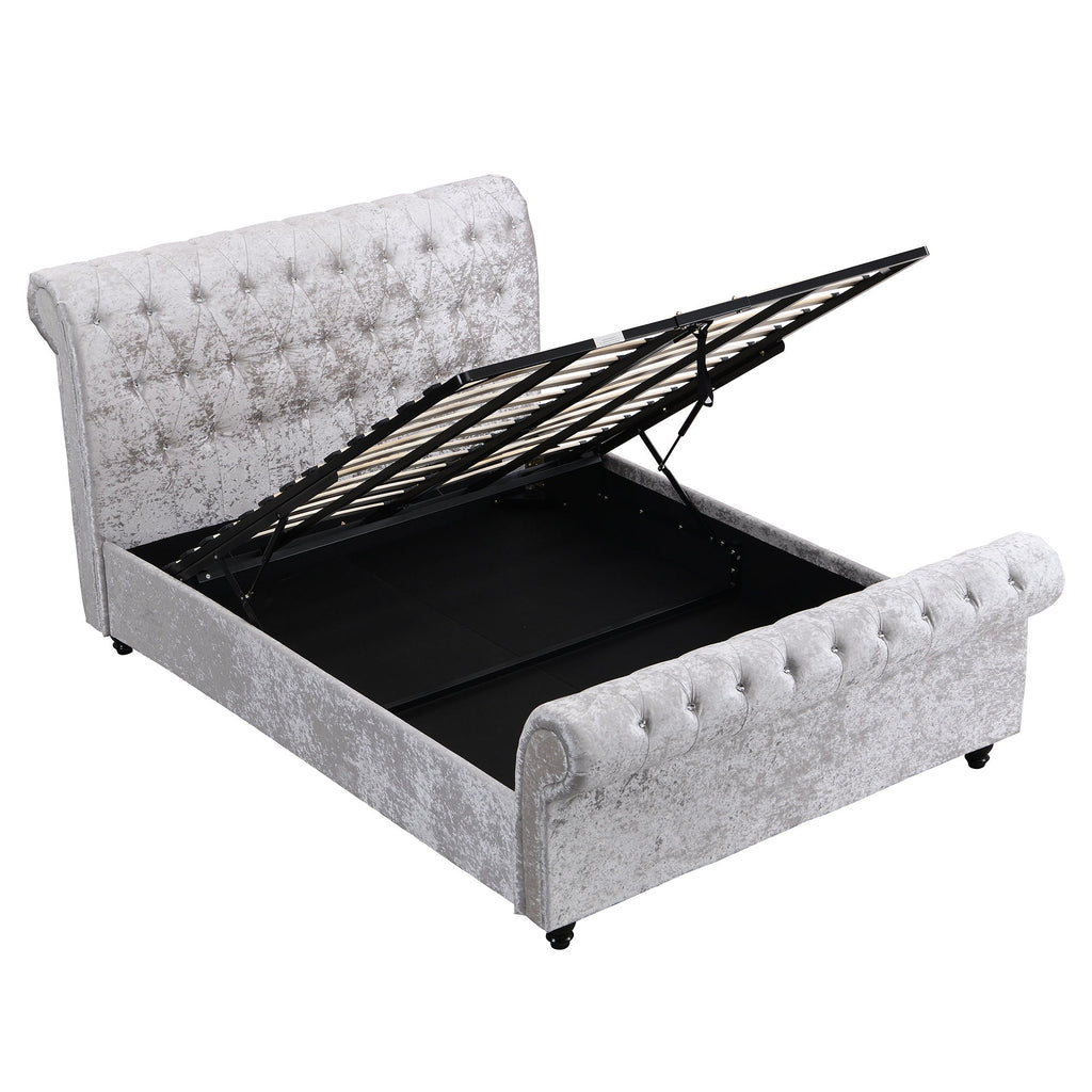 Queen Upholstered Storage Bed with Hydraulic Lift - Beige