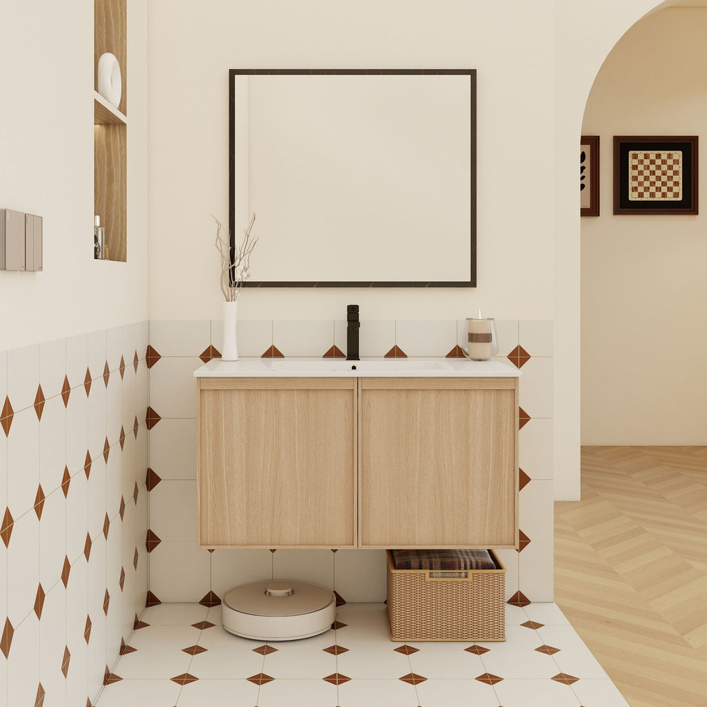 Floating Bathroom Vanity With Sink Combo with Soft-Close Doors - Brown or Light Brown