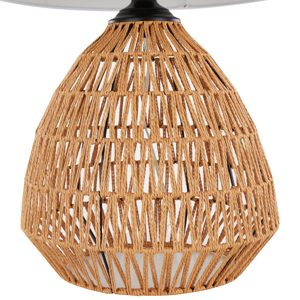 Contemporary Rattan Table Lamp with Linen Shade - Natural / Matte Black / White