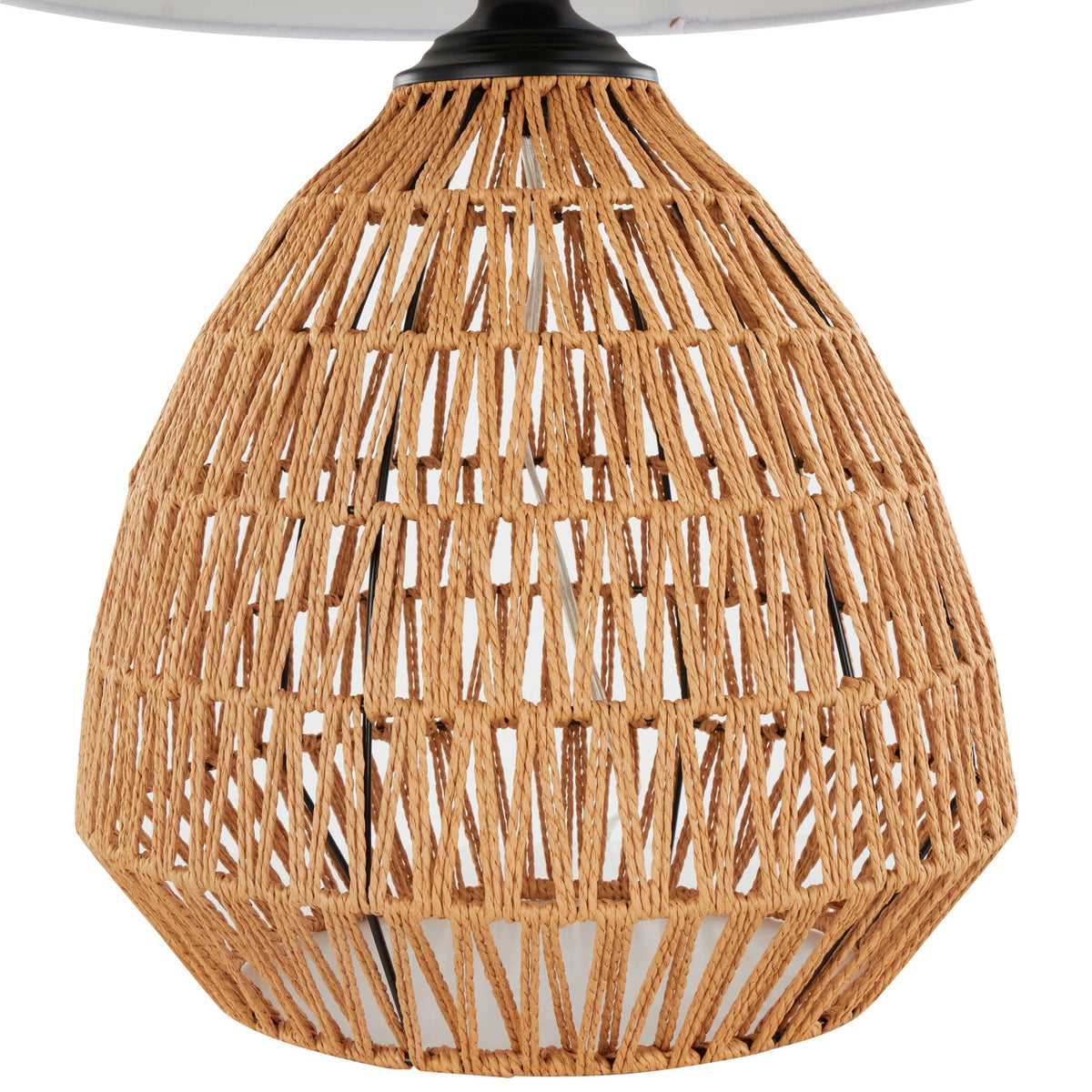 Contemporary Rattan Table Lamp with Linen Shade - Natural / Matte Black / White