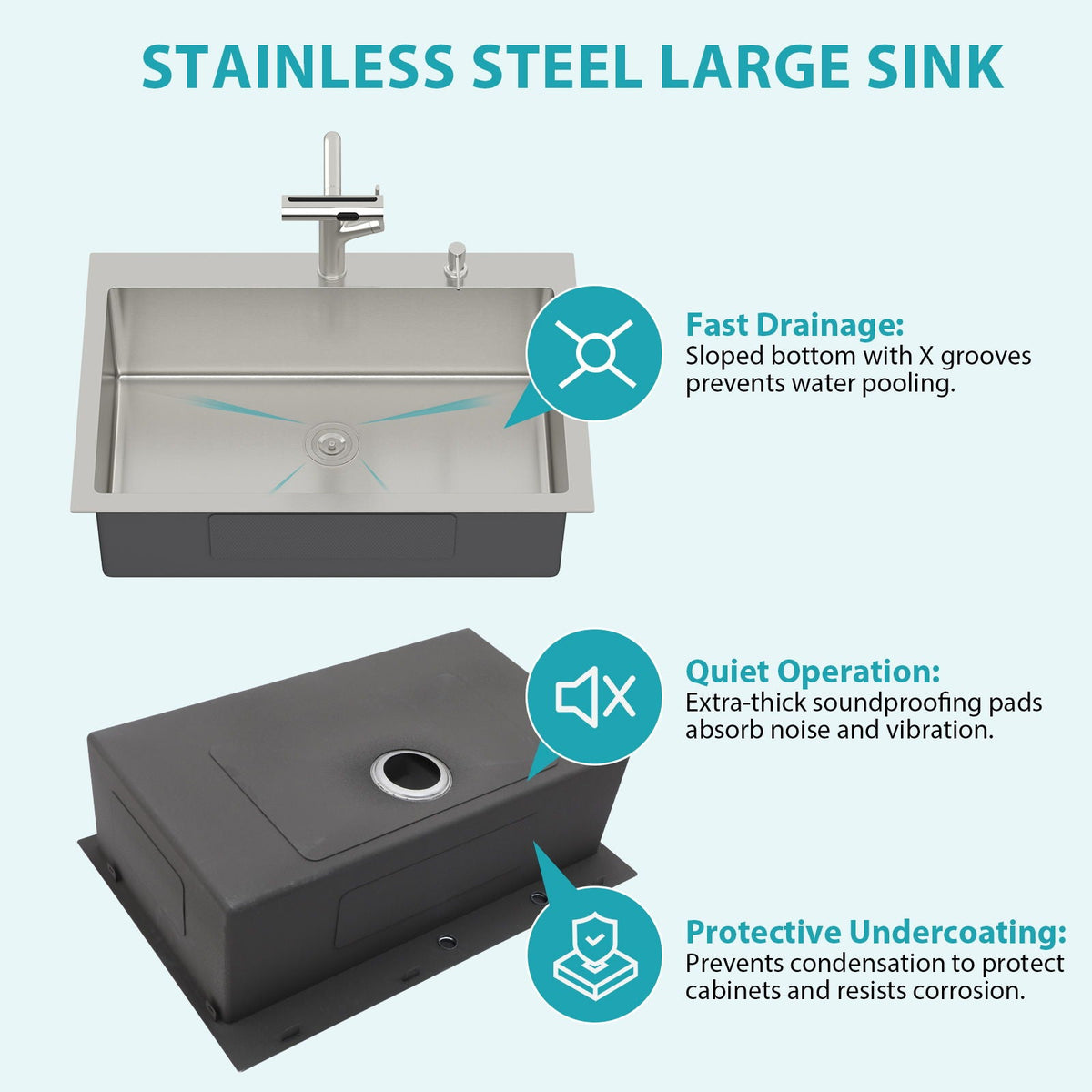 Brushed Nickel Drop-In Kitchen Sink with Pull-Out Faucet and Soap Dispenser - Gray