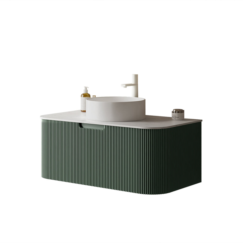 36" Floating Bathroom Vanity with Curved Edges and Ceramic Sink - Dark Green