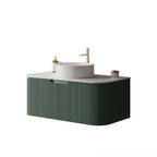 36" Floating Bathroom Vanity with Curved Edges and Ceramic Sink - Dark Green