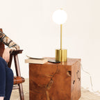 Modern Small Table Lamp with Globe Shade - Gold / White