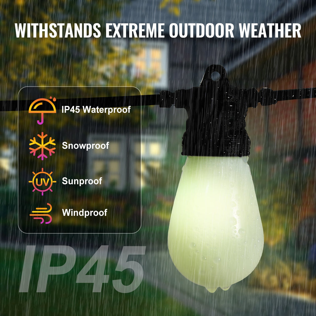 RGB Outdoor String Lights with App Control, 50FT - Multi-Color