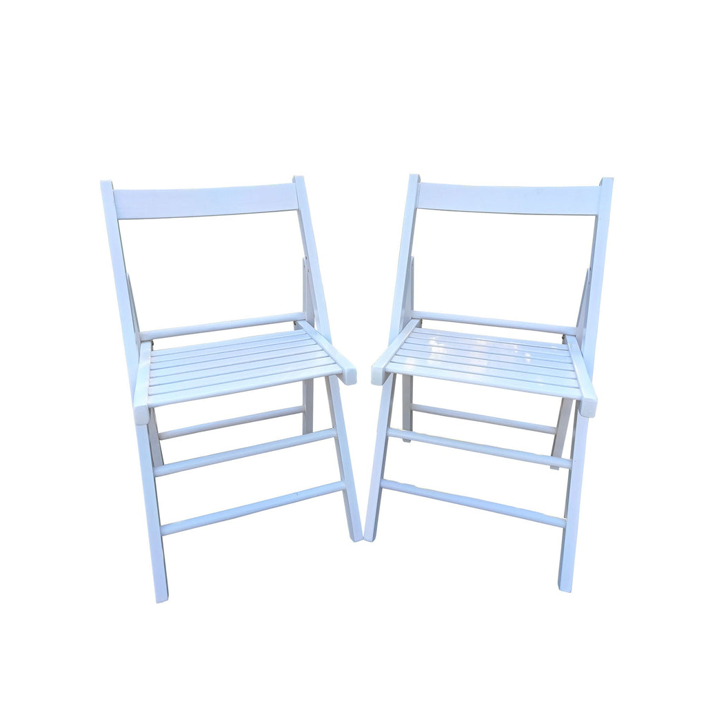 White Folding Chair Set with Foldable Design - Solid Wood