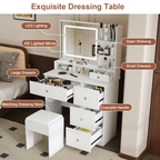 Fashion Vanity Desk with Mirror & Dimmable LED Lights - White MDF