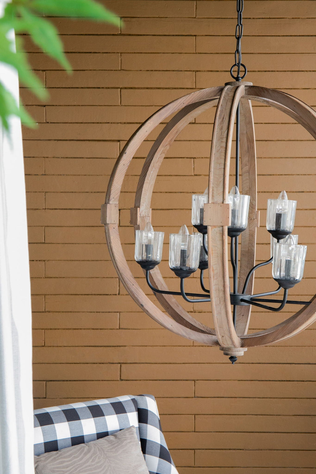Hanging Light Fixture Chandelier with Adjustable Chain - Light Brown or White