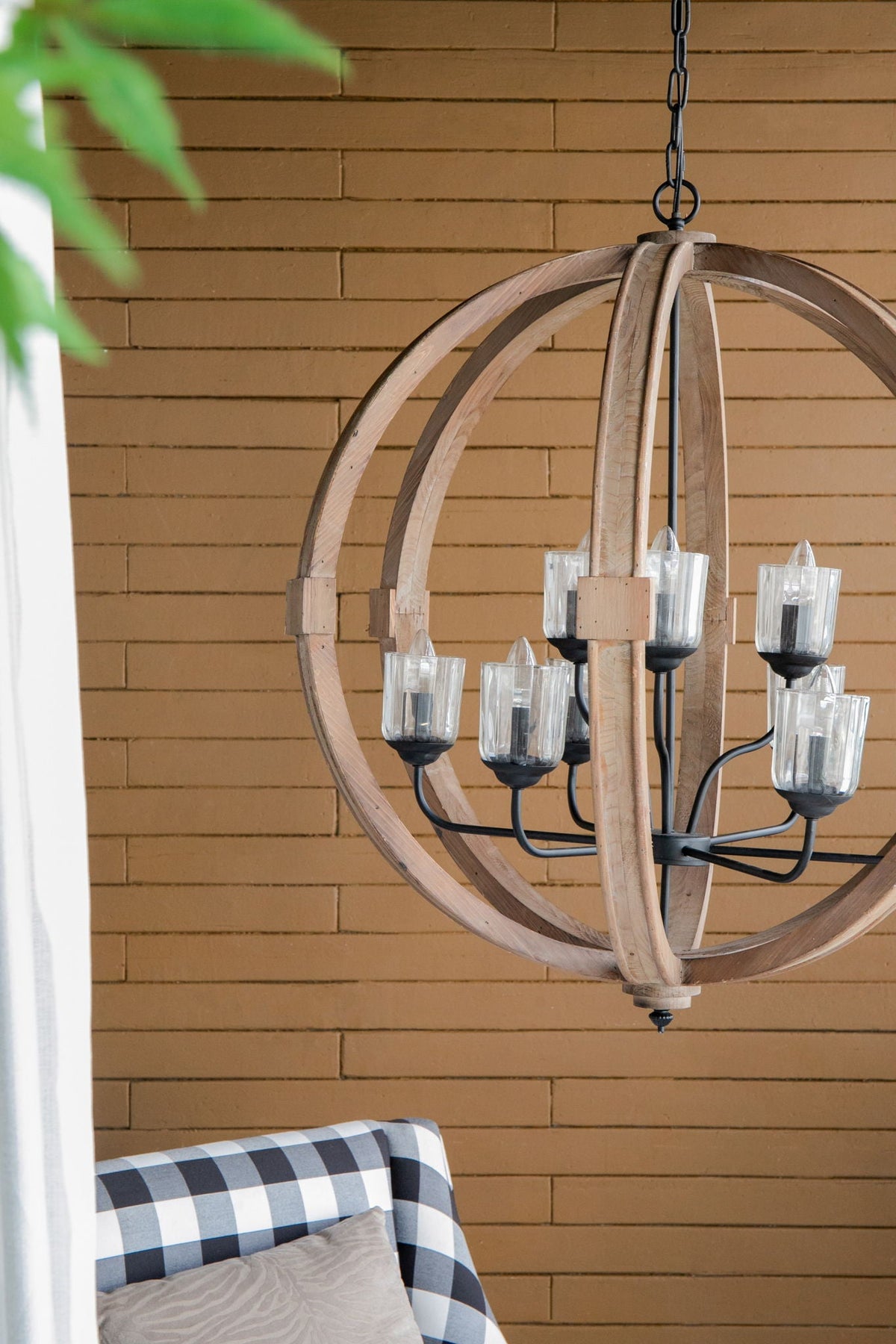Hanging Light Fixture Chandelier with Adjustable Chain - Light Brown or White