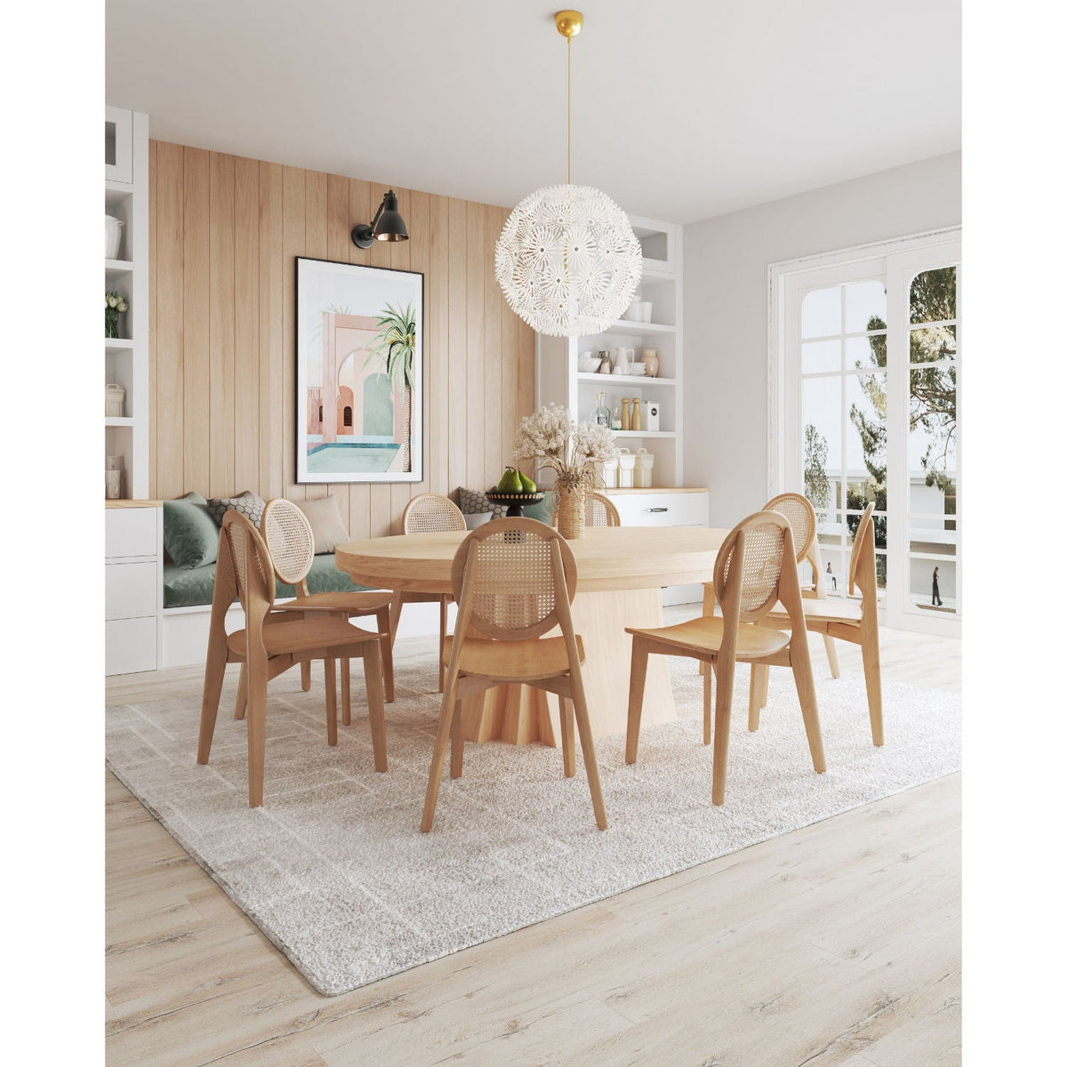Rattan Cane Backrest Dining Chair Set with Solid Wood Frame - Black or Light Brown