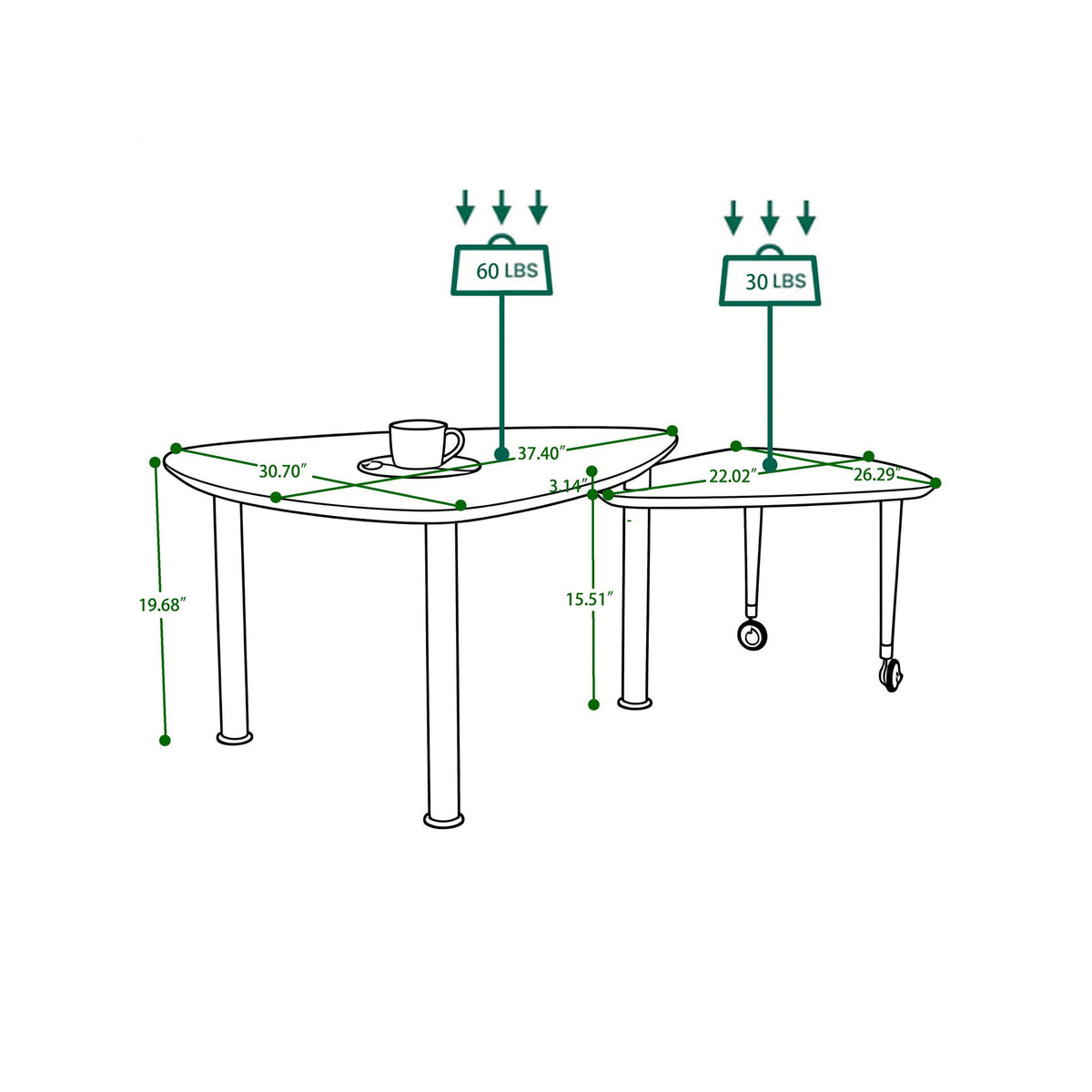 360 Degree Rotatable Coffee Table with Solid Wood Legs - Available in Multiple Colors