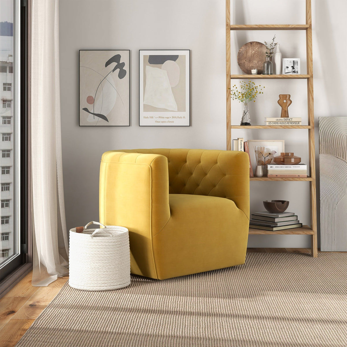 Ergonomic Design Swivel Chair with Tufted Accent - Multiple Colors