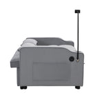Modern Velvet Sleeper Loveseat with Pullout Bed and USB Ports - Light Gray