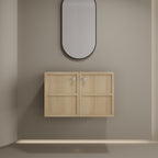 Modern Wall Mounted Bathroom Vanity with Soft Closing Doors - Light Brown
