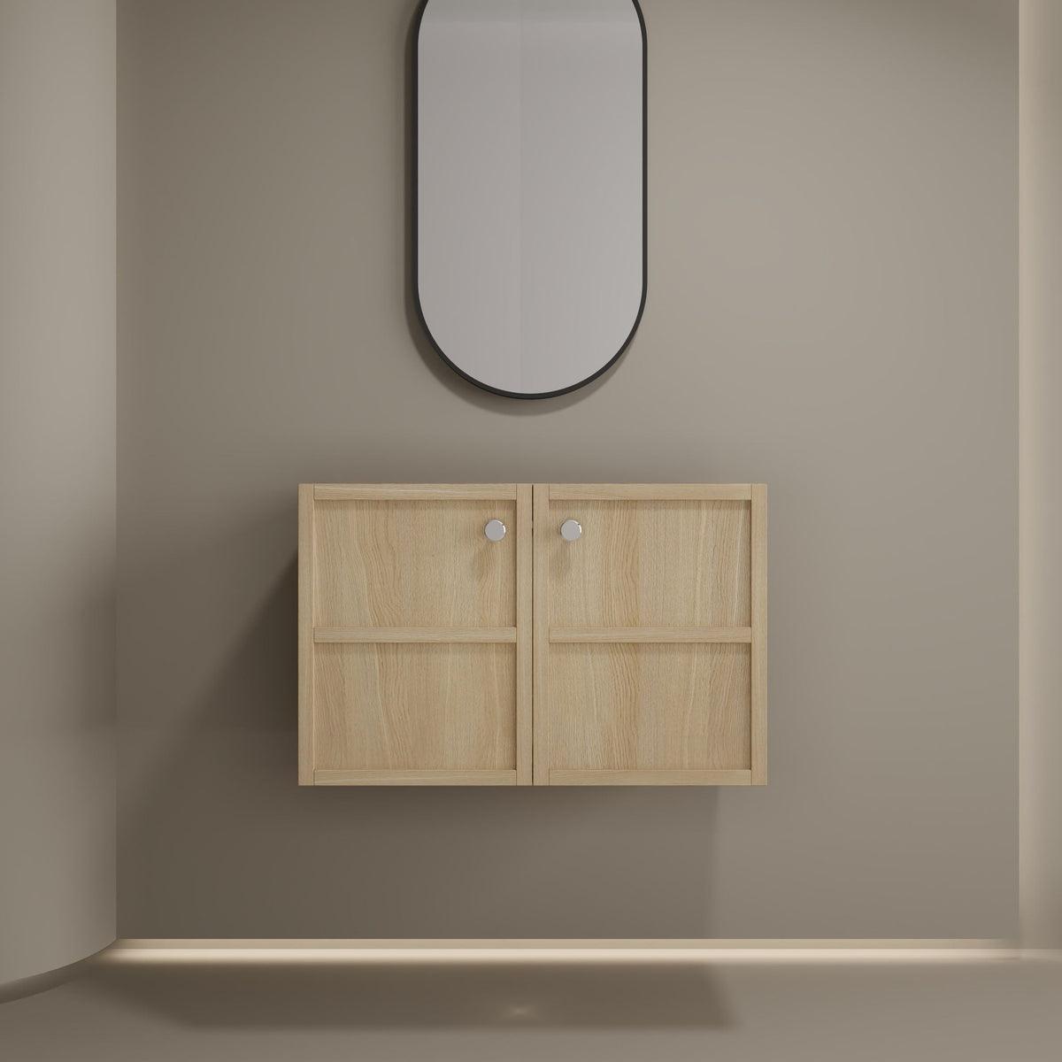 Modern Wall Mounted Bathroom Vanity with Soft Closing Doors - Light Brown