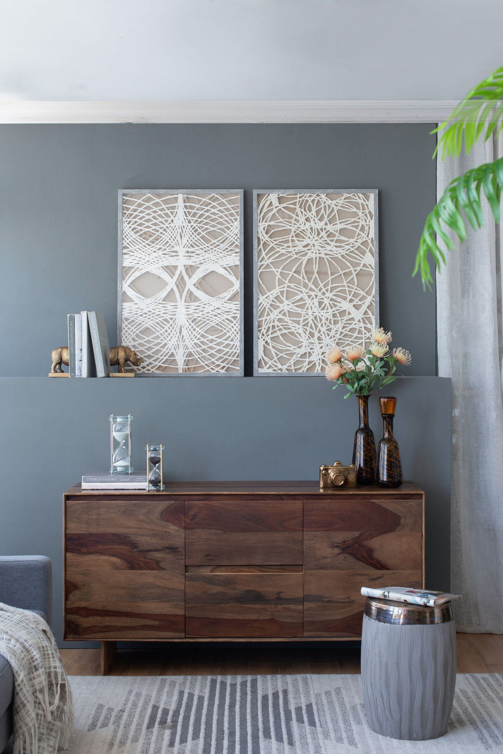 Leaf Shadow Box Wall Decor Set with Intricate Paper Design - White / Gray