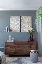 Leaf Shadow Box Wall Decor Set with Intricate Paper Design - White / Gray