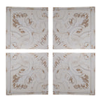 Distressed Wooden Square Wall Panels with Intricate Medallion Design - White