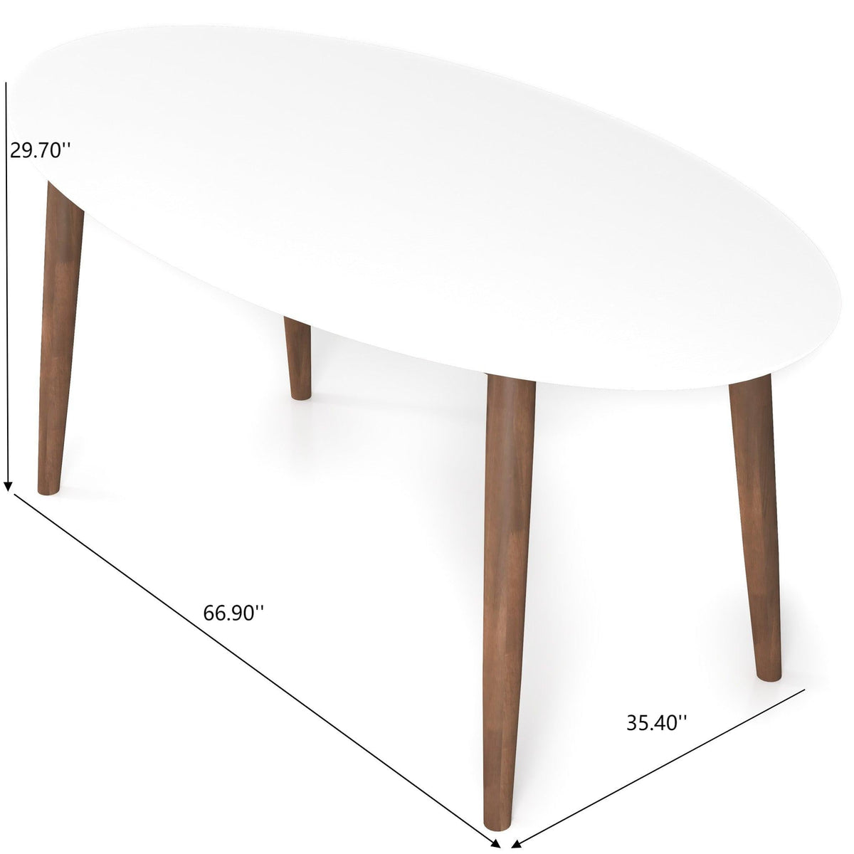 Mid-Century Modern Oval Dining Table with Solid Wood Construction - White