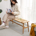 Woven Design Dining Bench with Cane Seat - Natural Oak