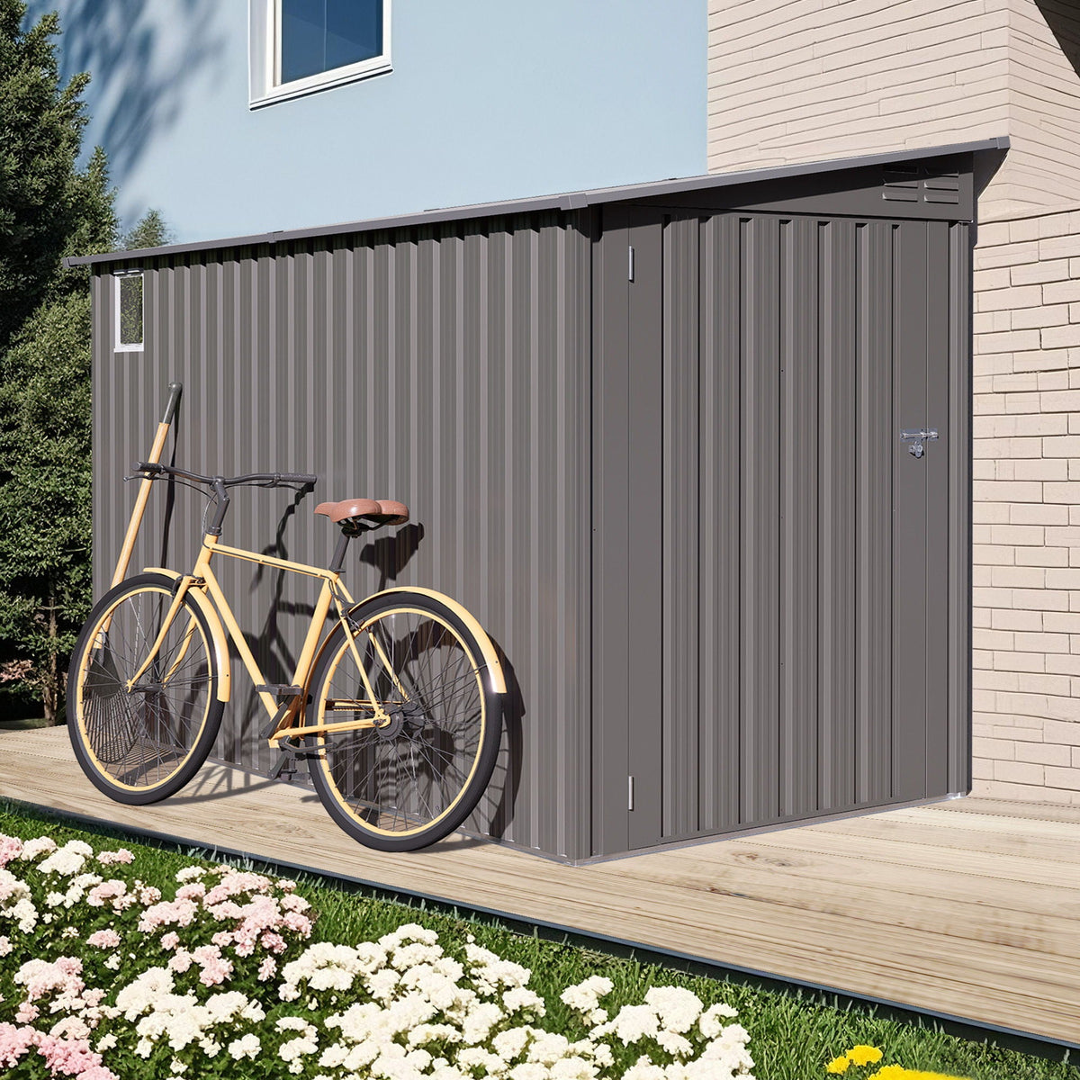 Lean-To Storage Shed with Windows and Sloping Roof - Gray