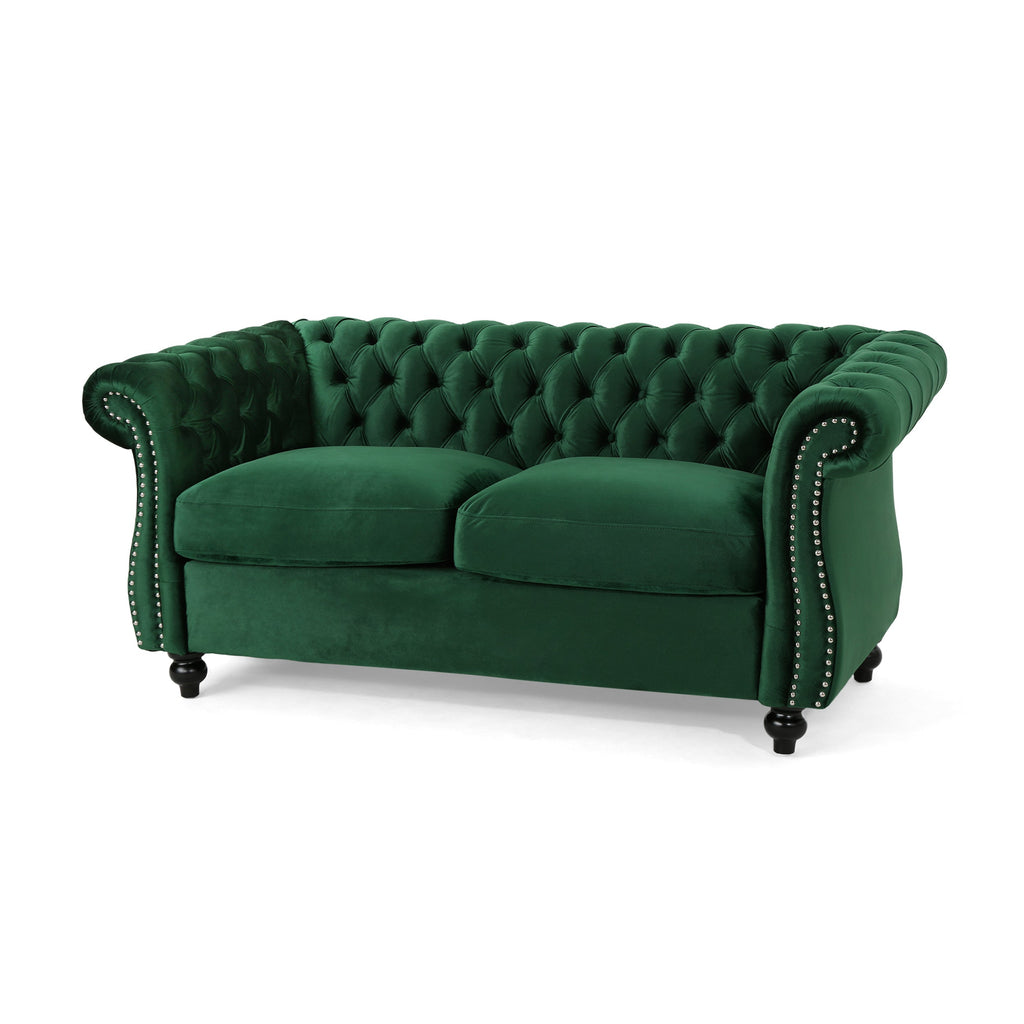 Chesterfield Loveseat Sofa with Tufted Velvet - Emerald or Navy Blue