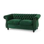 Chesterfield Loveseat Sofa with Tufted Velvet - Emerald or Navy Blue