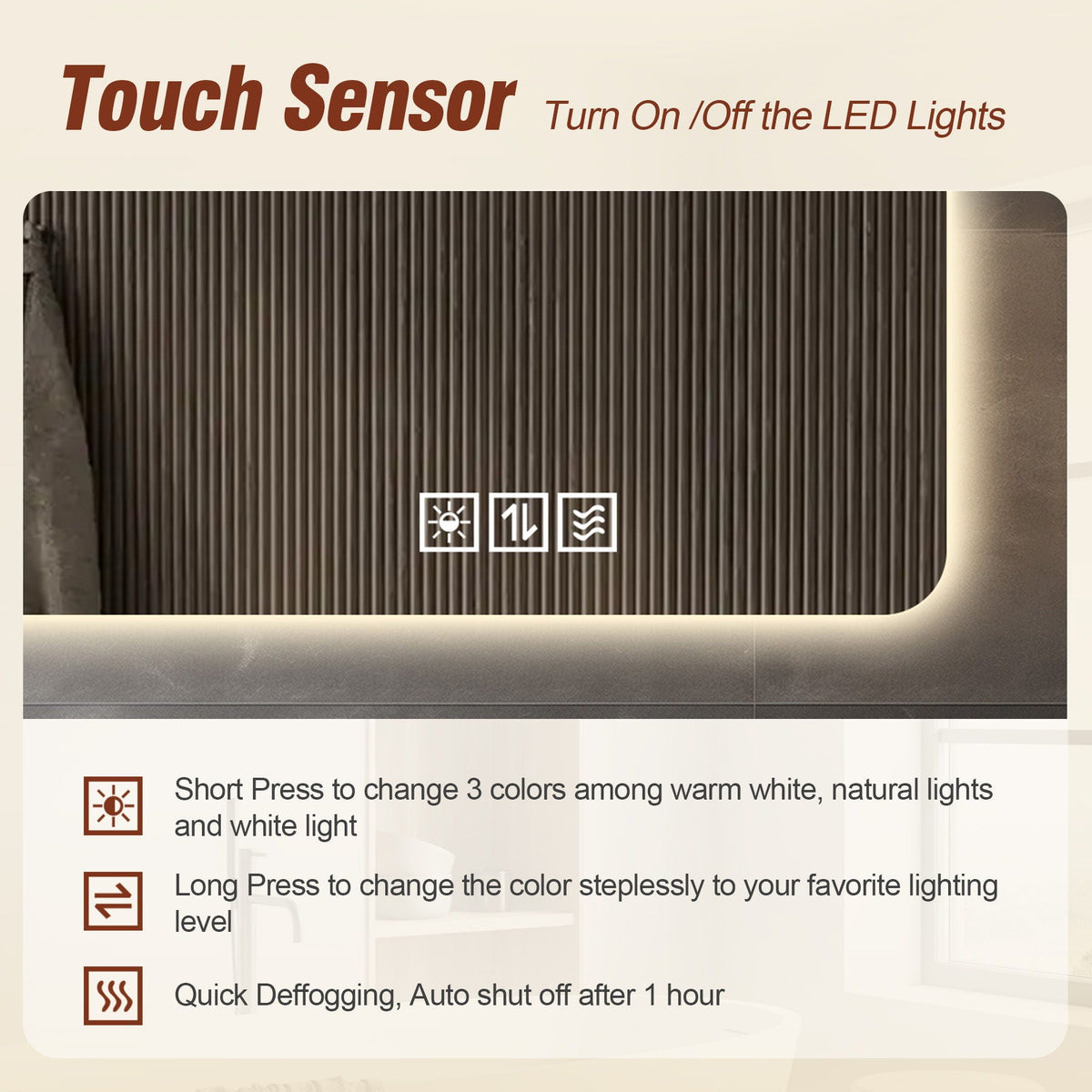 Wall Mounted LED Lighting Mirror with 3-Color Dimmable Light - Silver