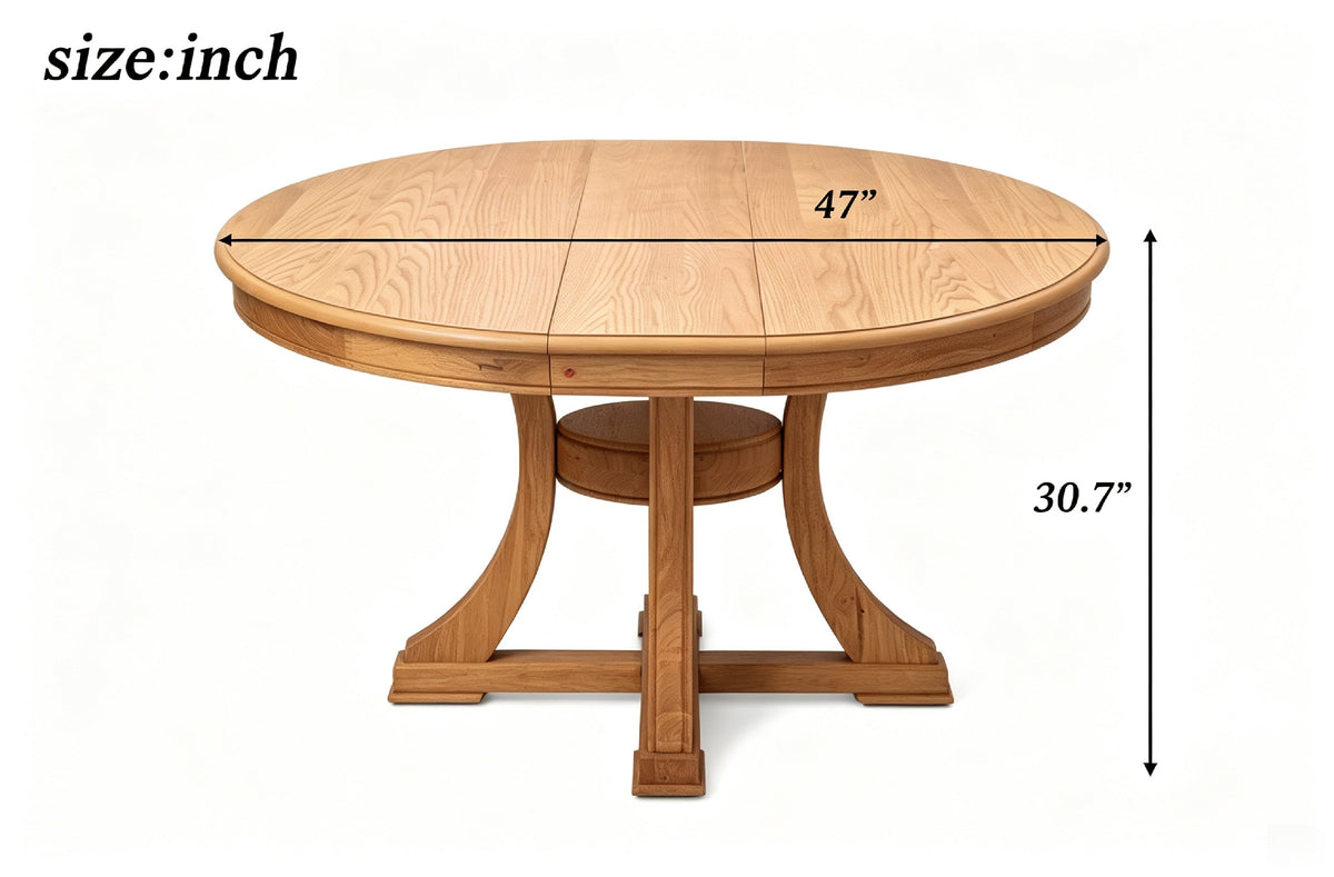 5-Piece Round Extendable Solid Wood Dining Table Set