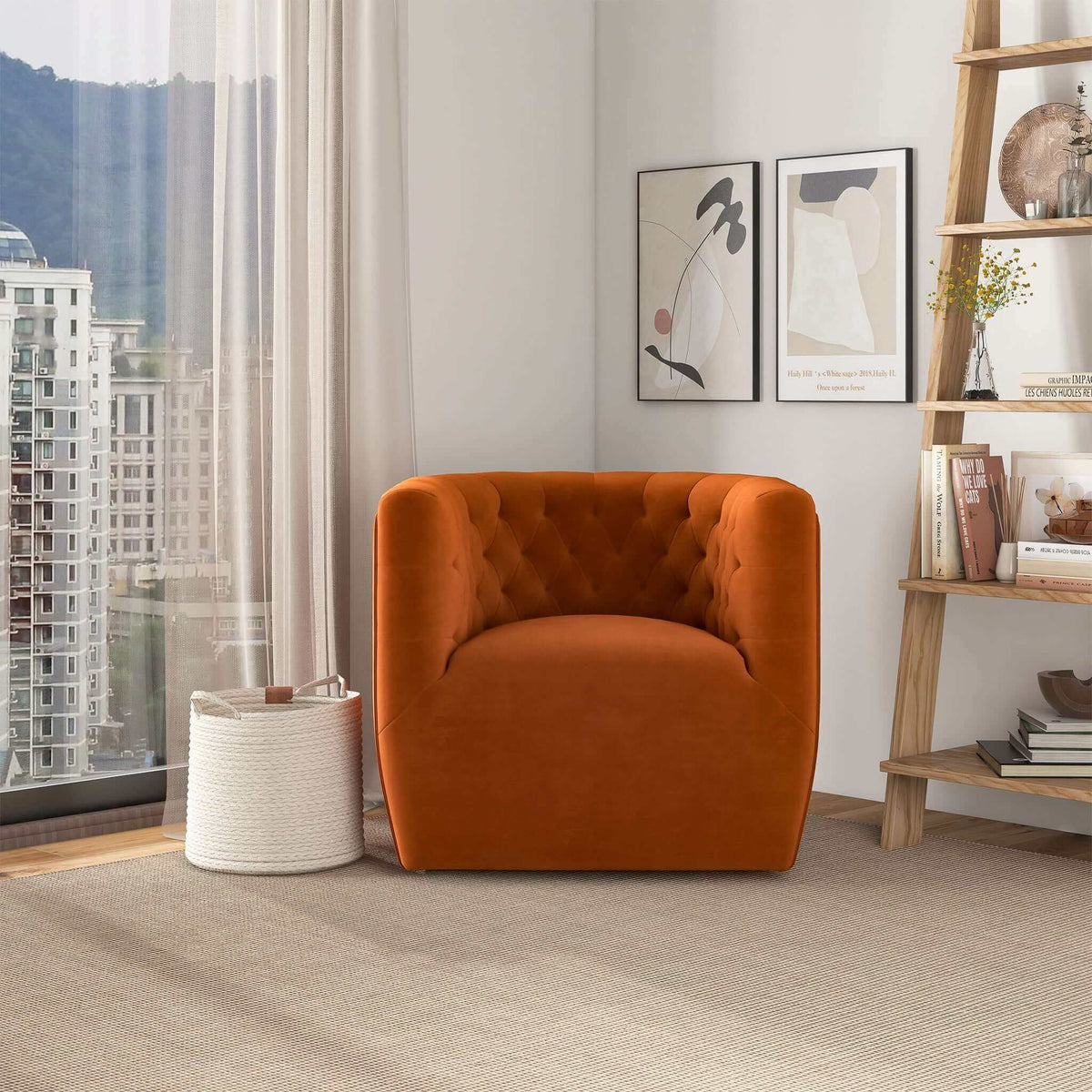 Ergonomic Design Swivel Chair with Tufted Accent - Multiple Colors