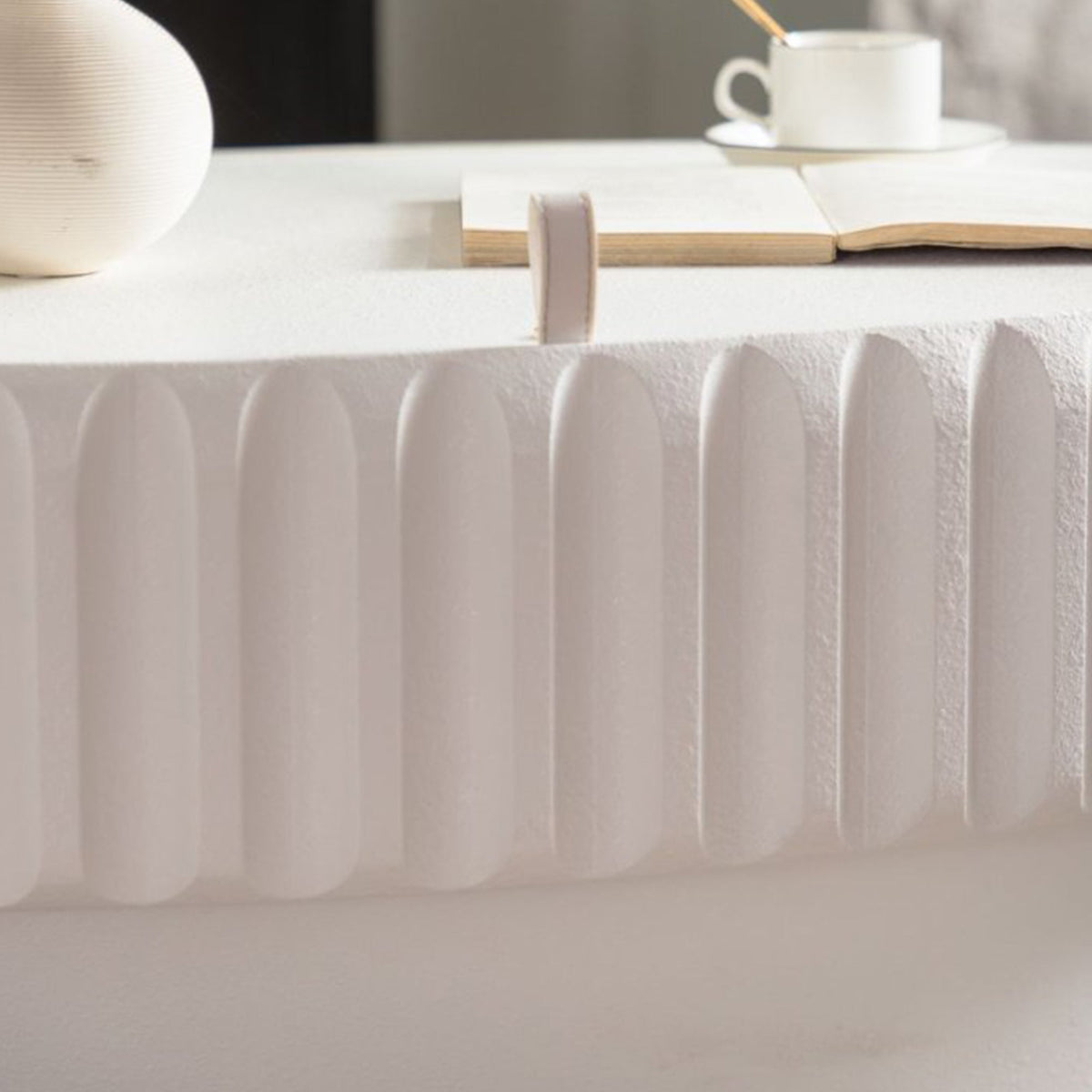 Fluted Storage Table with Lift-Off Lid - Cream White