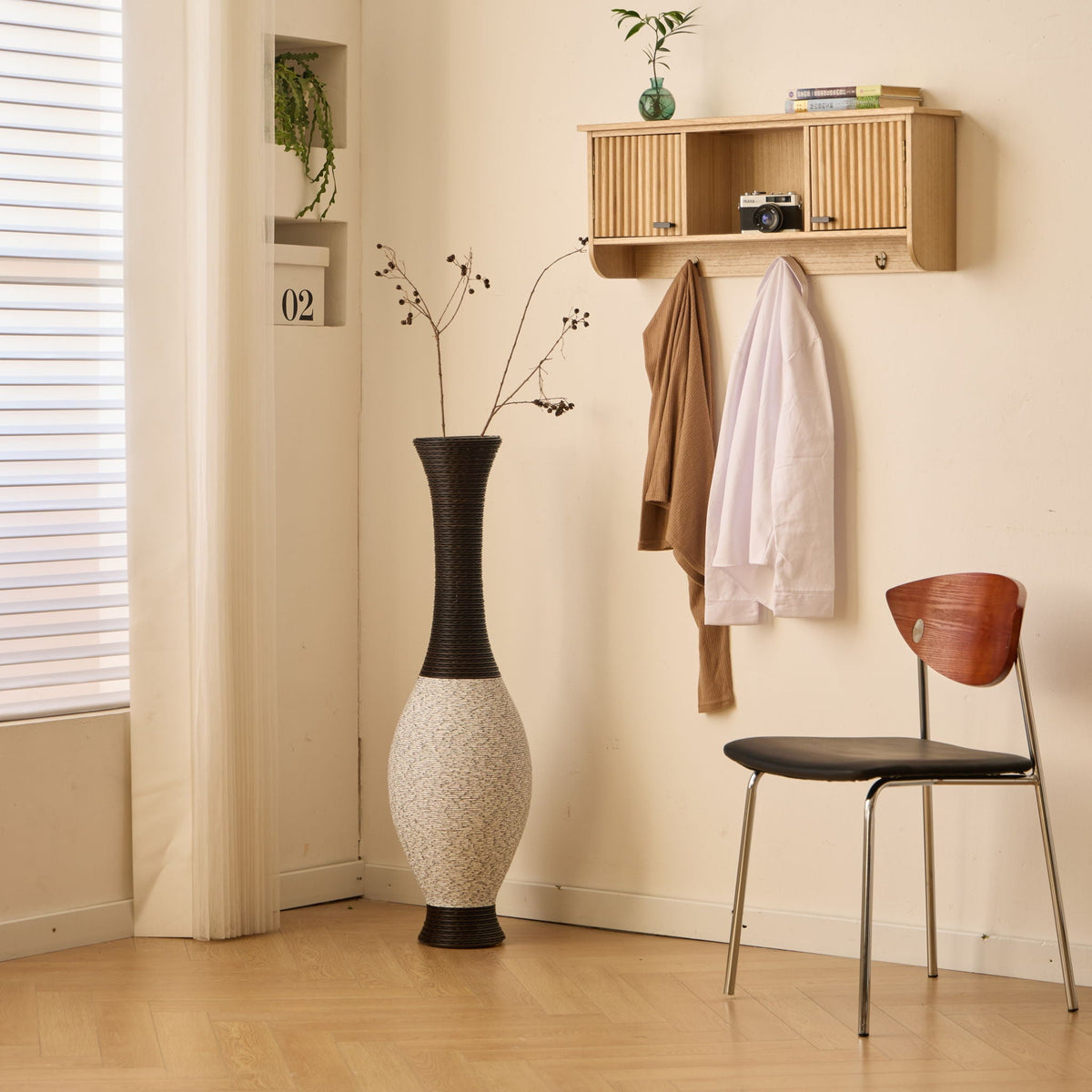 Tall Designer Floor Vase with Elegant 2 Tone - White or Dark Brown