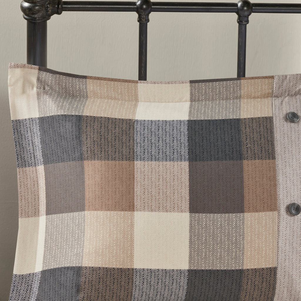 Herringbone Comforter Set with Buffalo Plaid - King, Neutral, 7 Piece