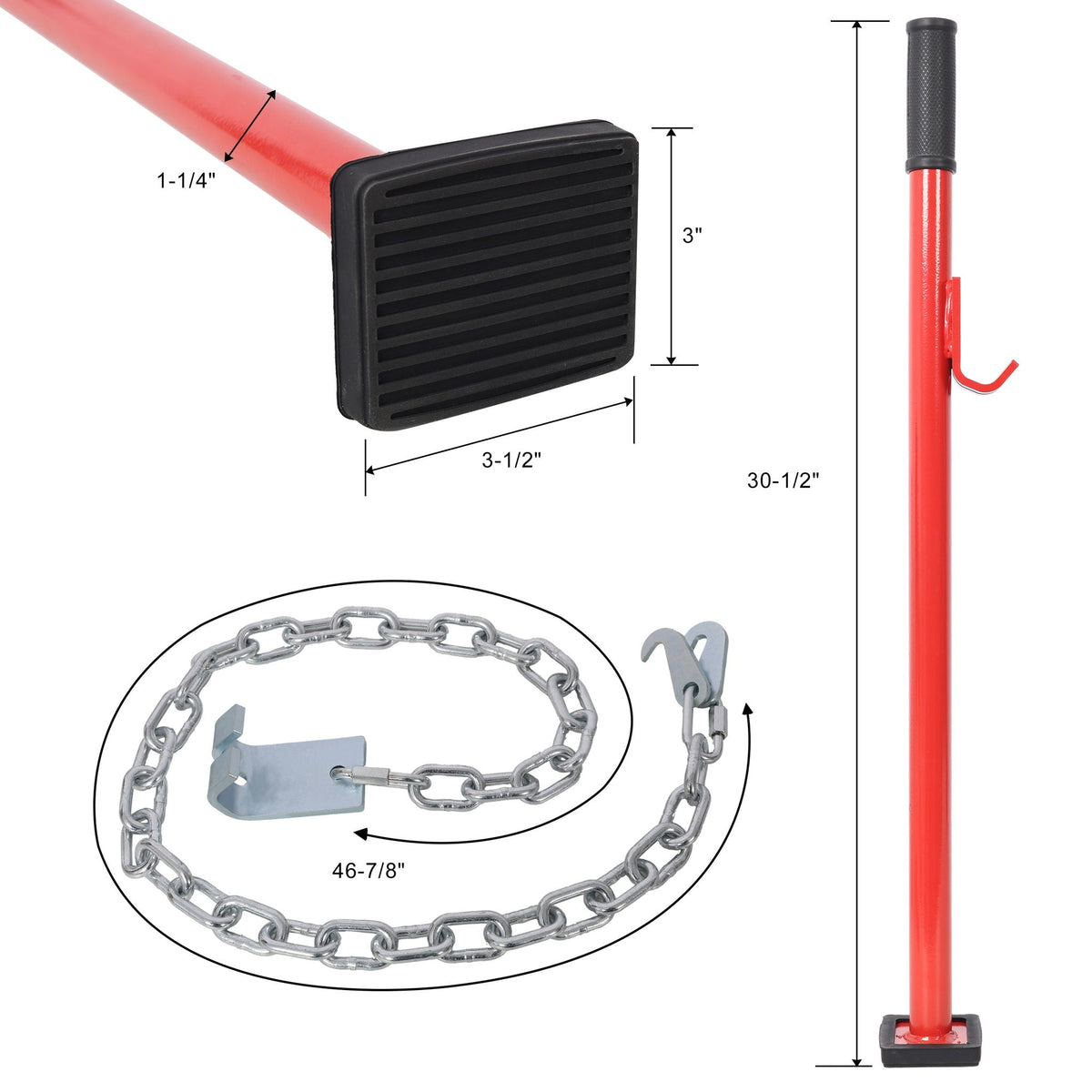 Universal Steel Dent Removal Pulling Stick with Welded Hooks - Red