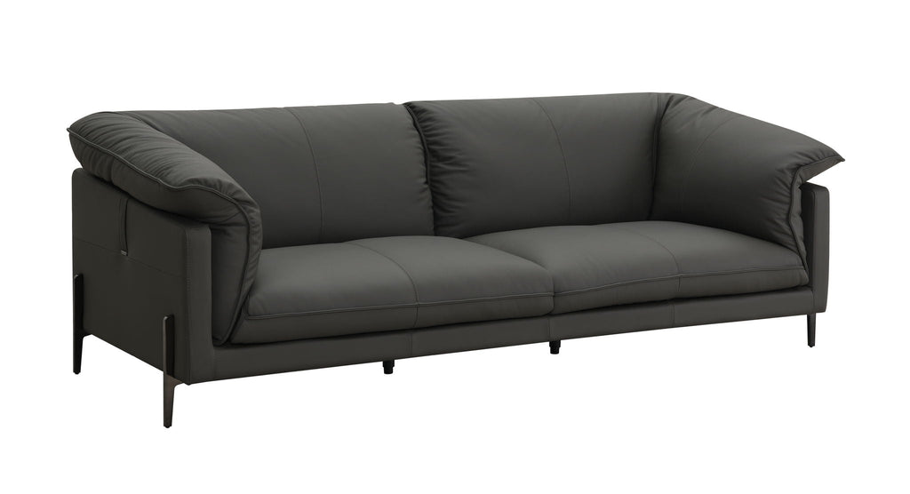 Top Grain Leather Stationary Sofa with Memory Foam Cushions - Black
