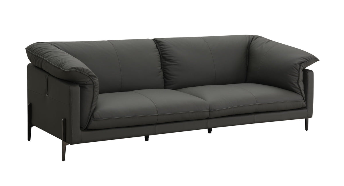 Top Grain Leather Stationary Sofa with Memory Foam Cushions - Black