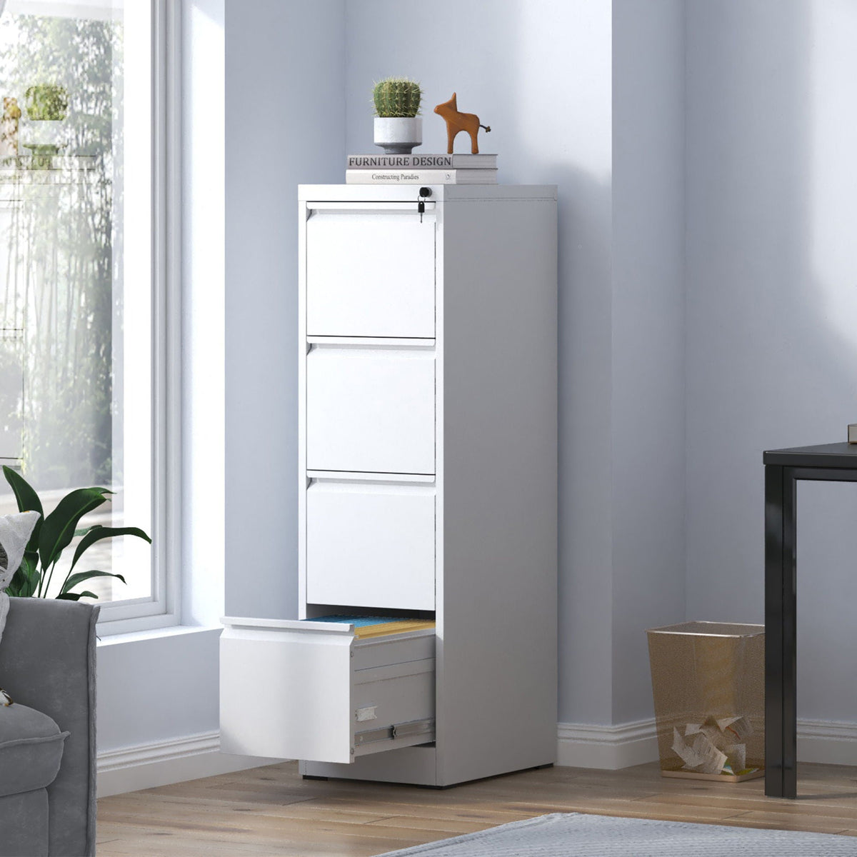 Steel Vertical File Cabinet with Lock – Multiple Sizes - Black or White