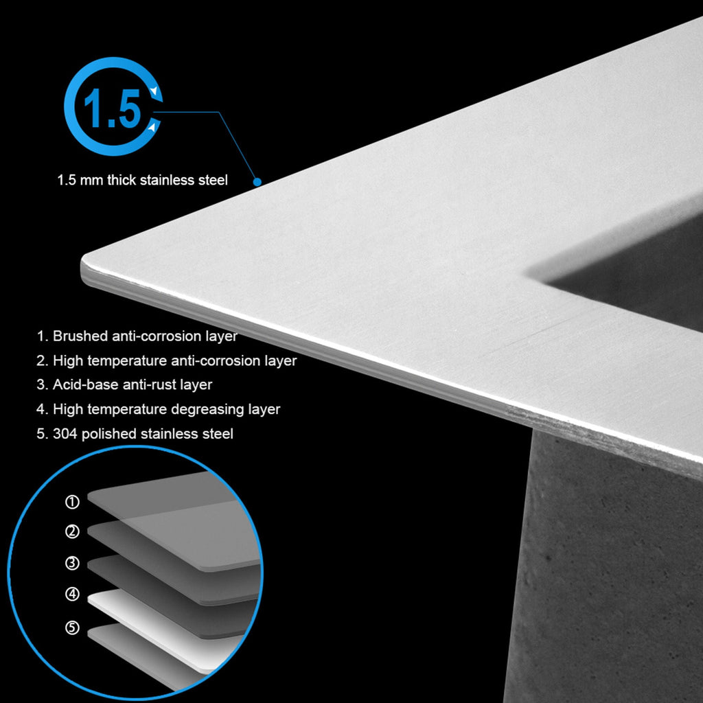 Modern Undermount Stainless Steel Kitchen Sink 16 Gauge, Deep Single Bowl - Gray