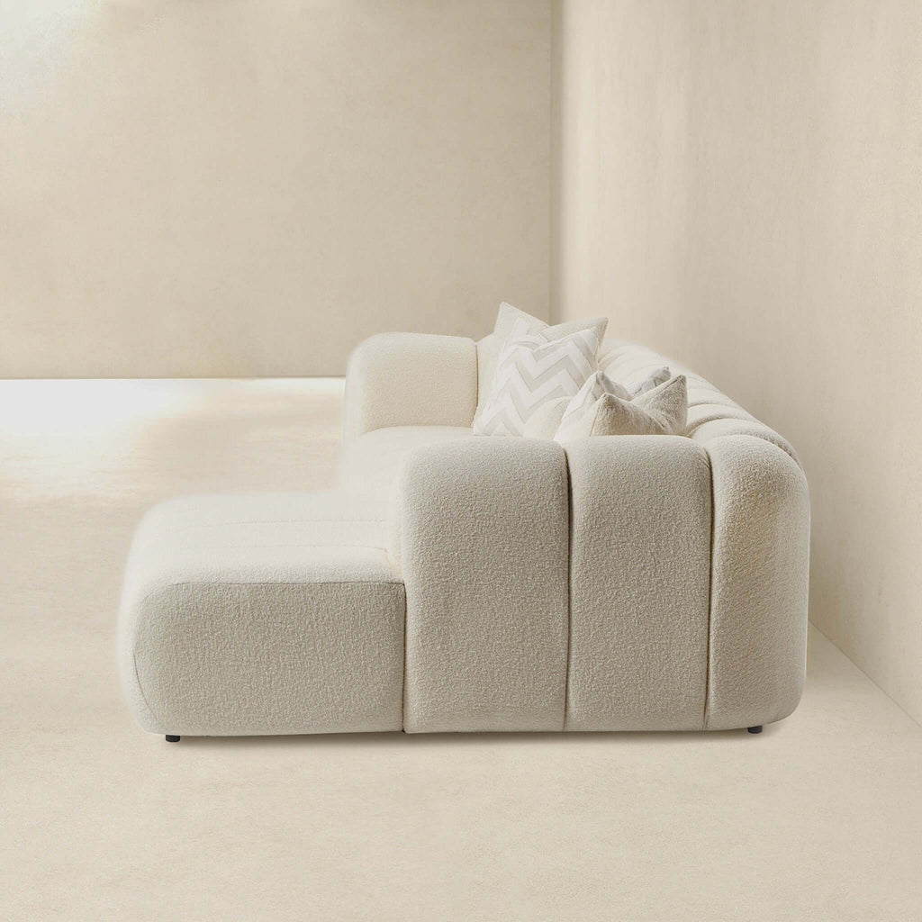 Modern Tufted Right Sectional Sofa with Toss Pillows - Ivory