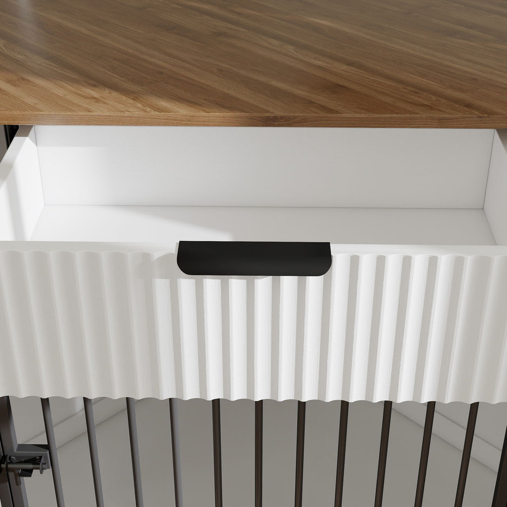 Corner Dog Crate with Fluted Drawer - White or Dark Brown