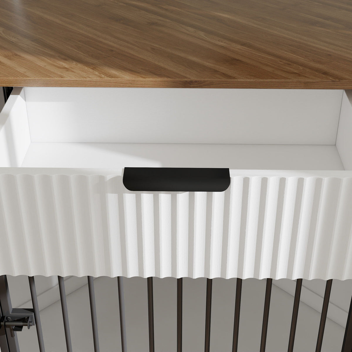 Corner Dog Crate with Fluted Drawer - White or Dark Brown