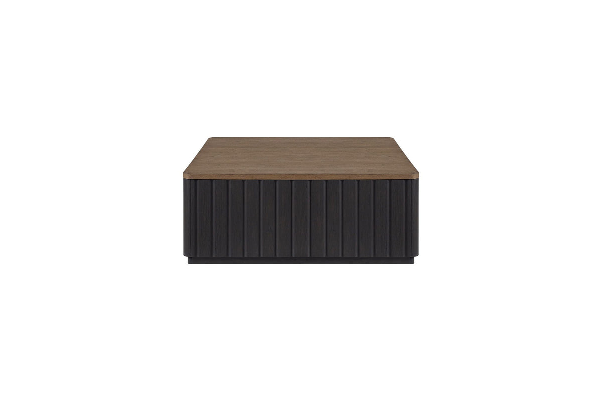 Black Cocktail Table with Casters - Modern Solid Wood Coffee Table
