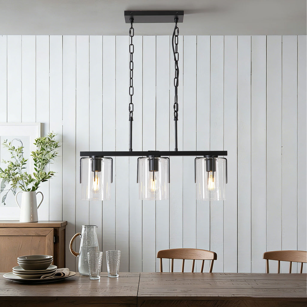 Adjustable Pendant Lighting with Clear Glass Shade - Black or Gold