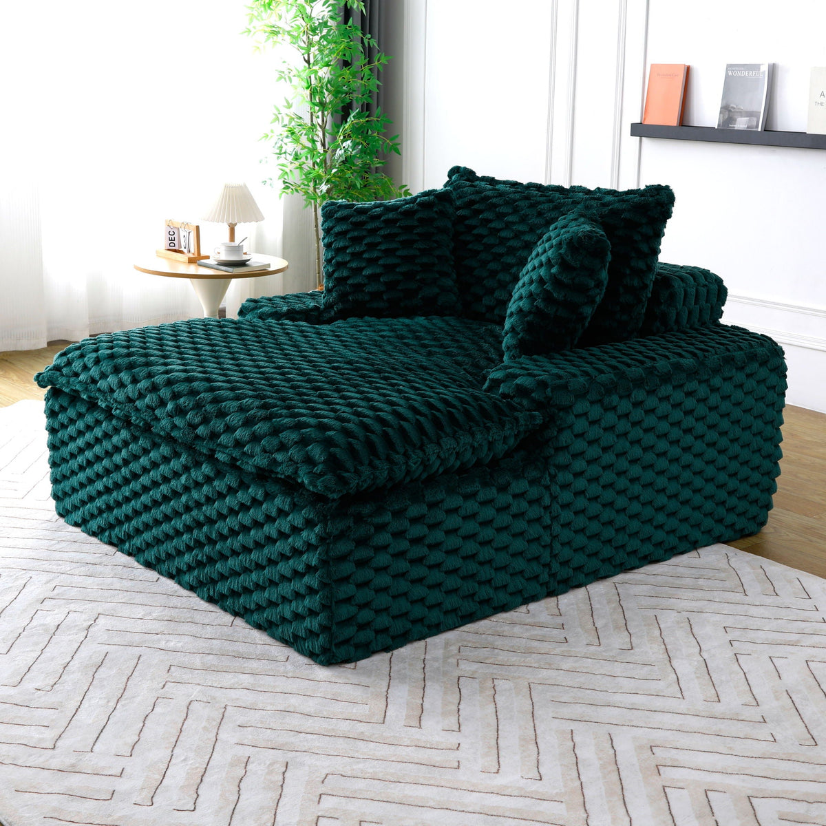 Green Comfort Bearing Stationary Sofa with 2 Pillows and 1 Backrest