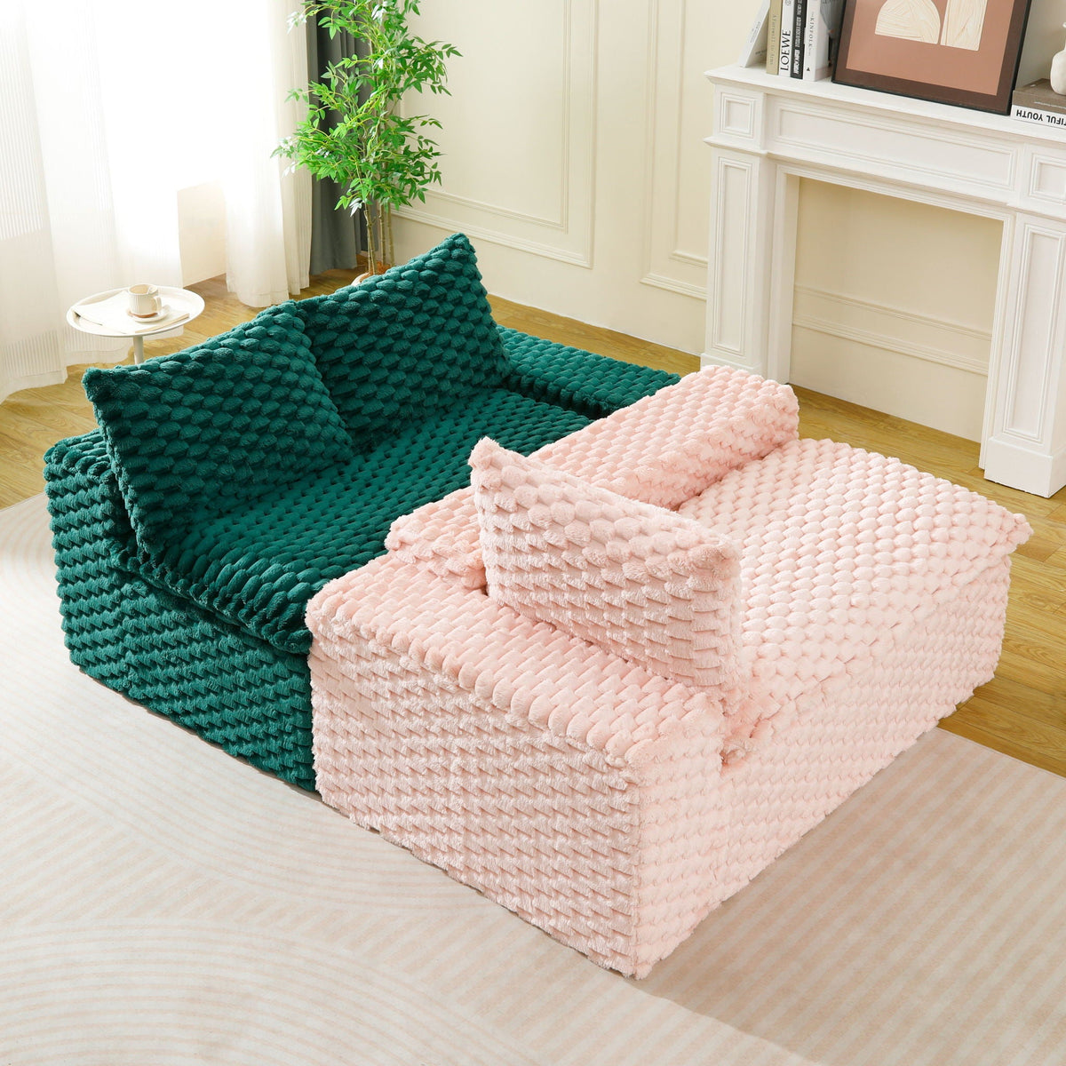 Luxury Multifunctional Sofa for Living Room with Adjustable Layout - Black, Dark Green, White, Pink