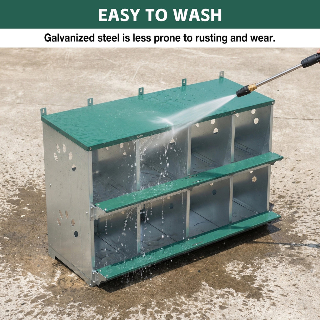 8 Compartment Chicken Nesting Boxes with Wall Mount - Green