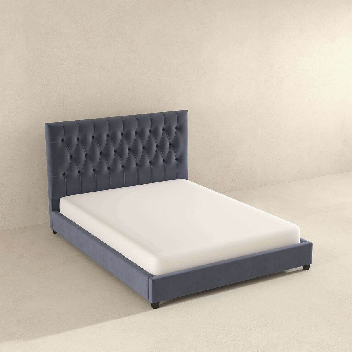Dark Gray Mid-Century Modern Upholstered Platform Bed with Foam Headboard