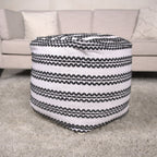 Handcrafted Fabric Accent Pouf with Durable Cotton - Natural / Black