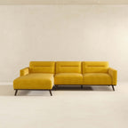 L-Shaped Sectional Couch with Solid Wood Frame and Vegan Upholstery - Yellow or Light Brown