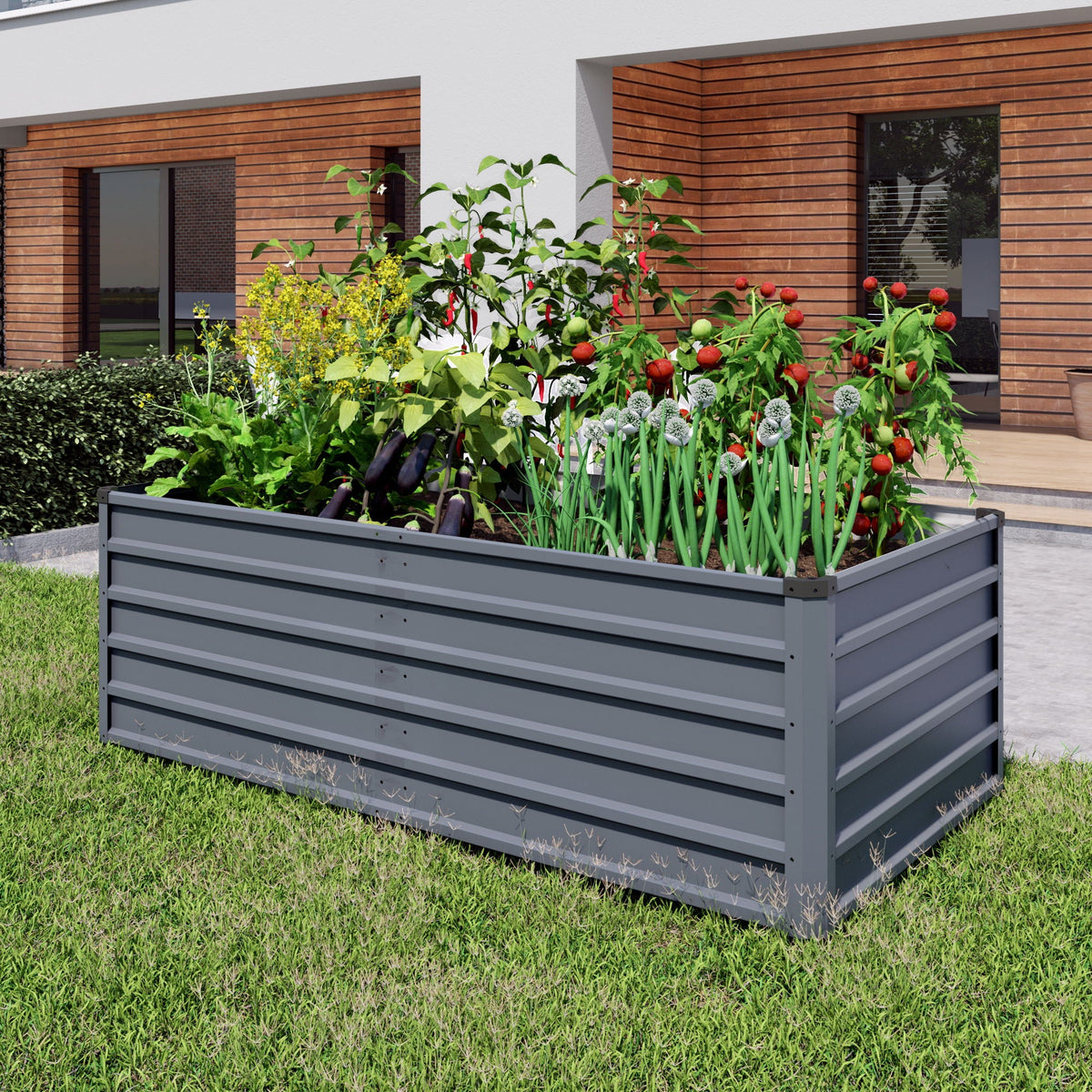 Large Galvanized Steel Garden Bed with Open-Bottom Drainage - Dark Gray